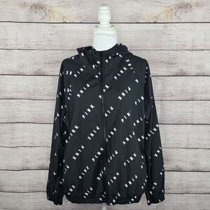 Victoria's Secret PINK Logo Windbreak Rain Anorak Jacket Black Medium Hooded